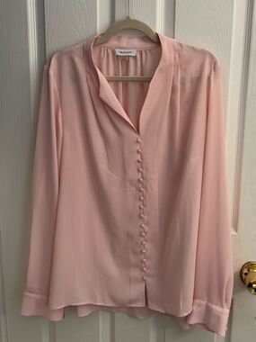 Calvin Klein Soft Pink Button-Front Chiffon Blouse